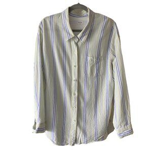 ARITZIA Wilfred Free Striped Relaxed Fit Linen Blend Button-Up Shirt Sz S